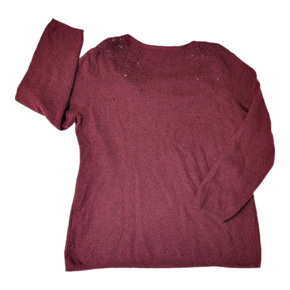 Eileen Fisher Women's Lightweight V Neck Jeweled Sweater Maroon Size S/Petite - Picture 3 of 7